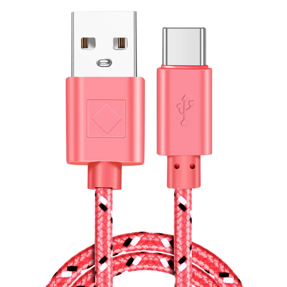 Кабель usb type-C с нейлоновой оплеткой 1 м 2 м 3M кабель USB C для быстрой зарядки и синхронизации данных для samsung S9 S10 S8 huawei Xiaomi Mi 9 UsbC type-c - Цвет: Розовый