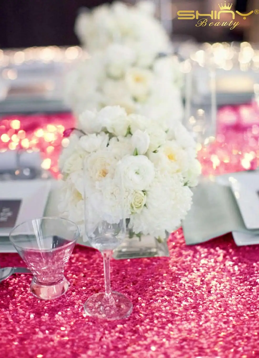 Sequin Table Runner 5 Pcs Glitter Table Decoration Fuchsia Elegant Table Runners Table Cloth for Wedding Party Decorations-M1207
