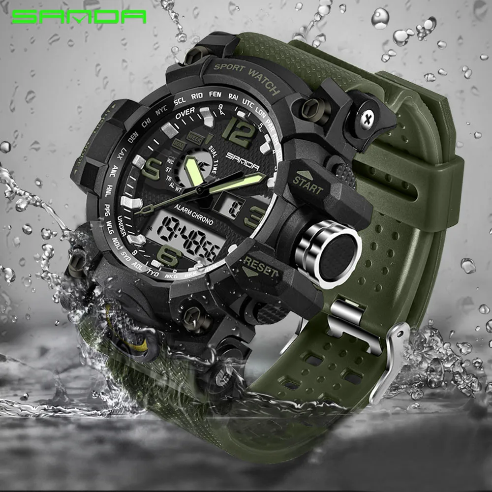 

Luxury Double Display Sport Watches For Men Colourful Cold Light Electronic Waterproof Alarm Function Stopwatch Reloj Digital