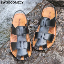Кожаные мужские уличные сандалии; мужские сандалии; коллекция года; летняя дизайнерская обувь; мужская пляжная обувь; zapatos de hombre