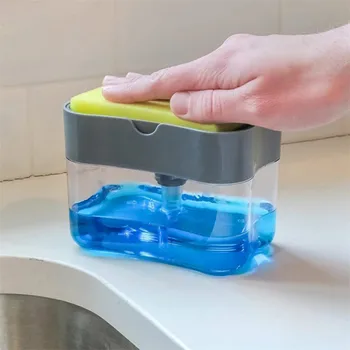 

Sponge Box with Soap Dispenser Manual Press Soap Organizer Kitchen Storage Tool Sponge Shelf Case Bathroom Cleaning Accessories