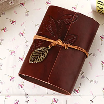 2leaf Dark Brown Горячая кожа блокнот бумага 80 листов Водонепроницаемый Винтаж Спираль Записная книжка Дневник эскиз граффити крафт офисные школьные принадлежности подарок - Цвет: 2leaf Dark Brown