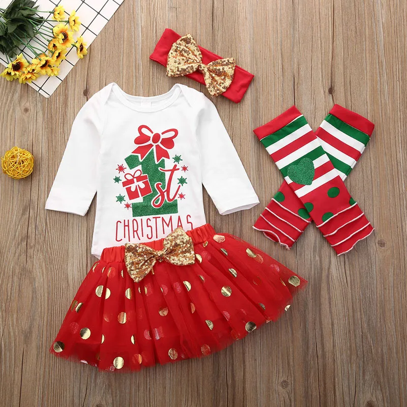 Focusnorm/3 вида стилей от 0 до 18 месяцев, комплект одежды для маленьких девочек на Рождество, комбинезон, топ, кружевная юбка с бантом, комплект