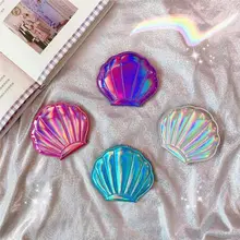 Креативное голографическое компактное косметическое двухстороннее складное карманное зеркало в форме морской раковины радужного цвета