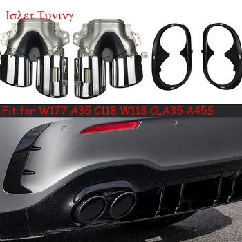 

W177 A35 Exhaust Tips Pipe for Mercedes-Benz A CLA Class W118 CLA35 X247 GLB35 A45S Rear Bumper Tips 4-Outlets Muffler 2020+