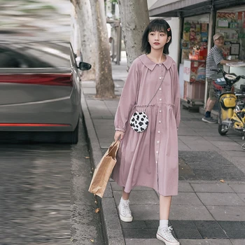

Solid Color Dress Women 2020 Spring New Fashion Casual Long Sleeve Ladies Dress Korean Style Casual Women Clothing