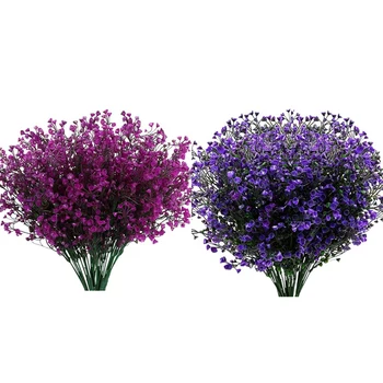 

16pcs Fake Outdoor UV Resistant Plants Flowers, Faux Plastic Bell Leaves Greenery - 8pcs Fuchsia & 8pcs Purple