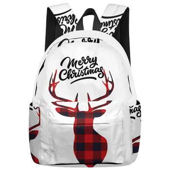

Reindeer Merry Christmas Red And Black Background Backpack Interior Key Chain Holder Luxury Backpack Arcuate Shoulder Strap