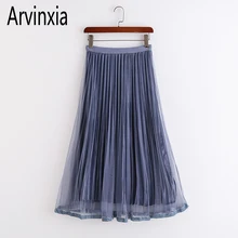 Arvinxia ZA/новые женские юбки в полоску с высоким поясом, сексуальные свободные офисные женские юбки, модные шикарные однотонные уличные юбки из тюля