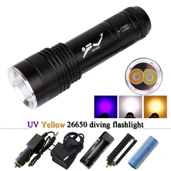 

led flashlight diving Underwater flashlight uv purple work light xml t6 waterproof lanterna torch 26650 or 18650 Riding lamp
