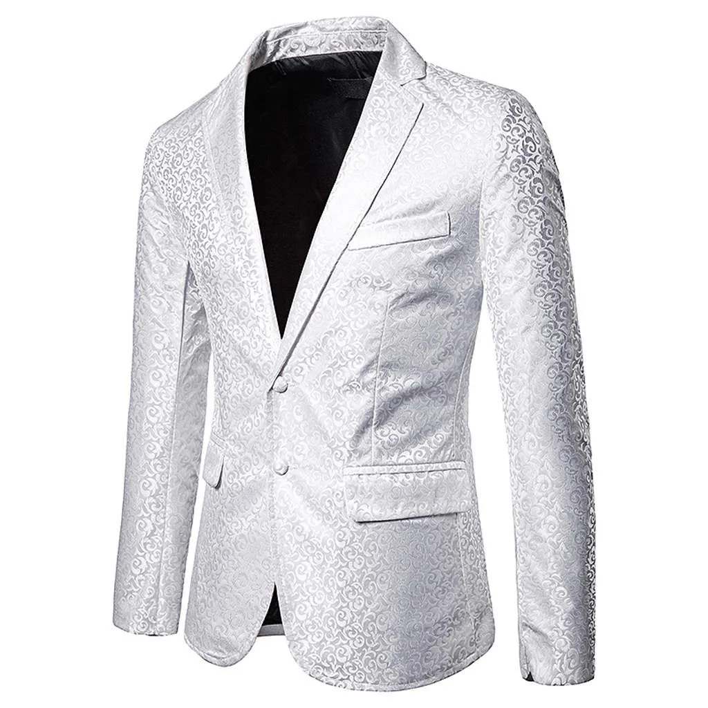 Блейзер Masculino Slim Fit Мужская осенне-зимняя повседневная куртка на пуговицах с золотым принтом пальто с длинными рукавами топ мужская куртка Верхняя одежда Пальто