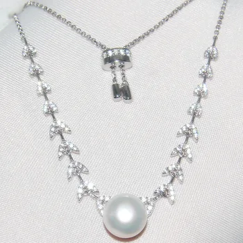 

Baoyocn Luxury Brand Pure 925 Sterling Silver Leaves Pearl Necklace Adjust Chain Pave Cubic Zirconia Women Fashion Party Jewelry