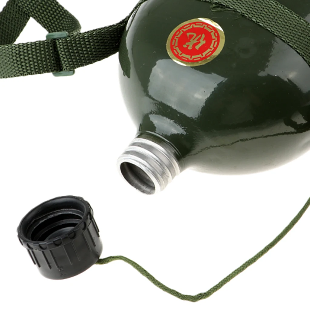Outdoor Army Green Canteen Water Bottle Camping Retro Aluminum Container W/ Shoulder Strap