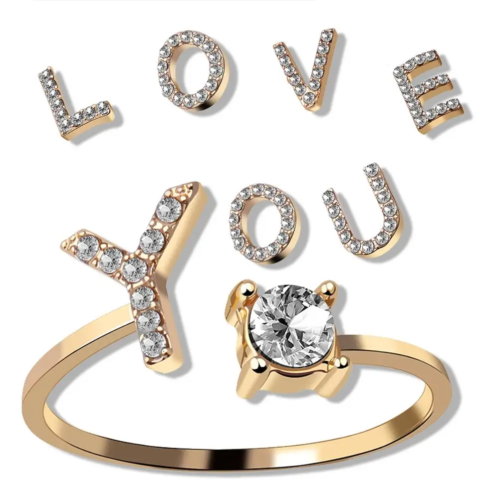 

Cute 26 Letters Rings Adjustable Finger Ring Initial Name Opening Rings For Lovers Trendy Fashion Party Decoration Rings Jewelry