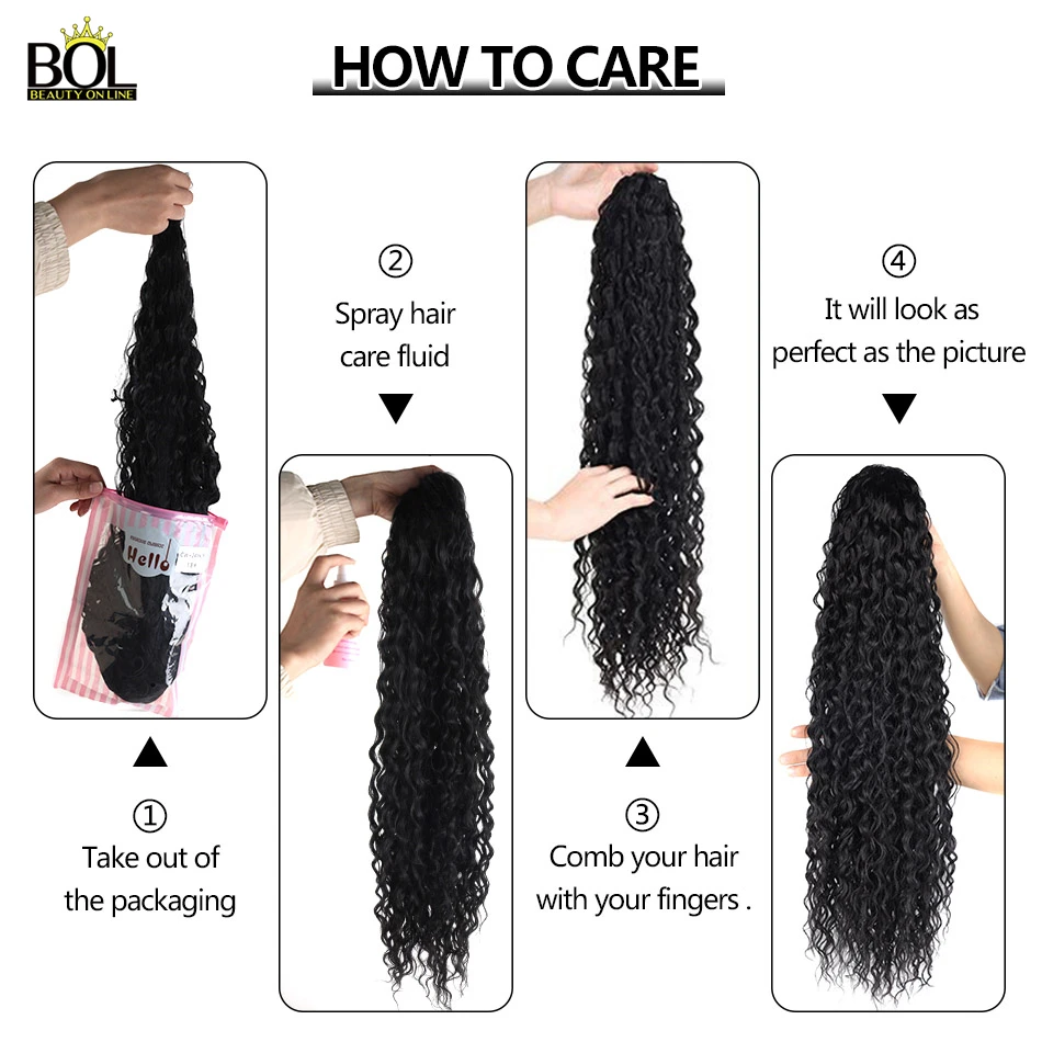BOL 롱 워터 웨이브 포니테일 32인치/80CM 합성 유기 섬유 드로스트링 포니테일 확장 클립 인 랩 어라운드 컬 180G