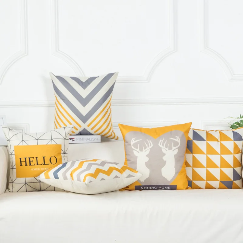 Geometric Cushion Covers Yellow White Gray Wave Pillow Case For Home Chair Sofa Decor Kussenhoes Housse de Coussin Pillowcases