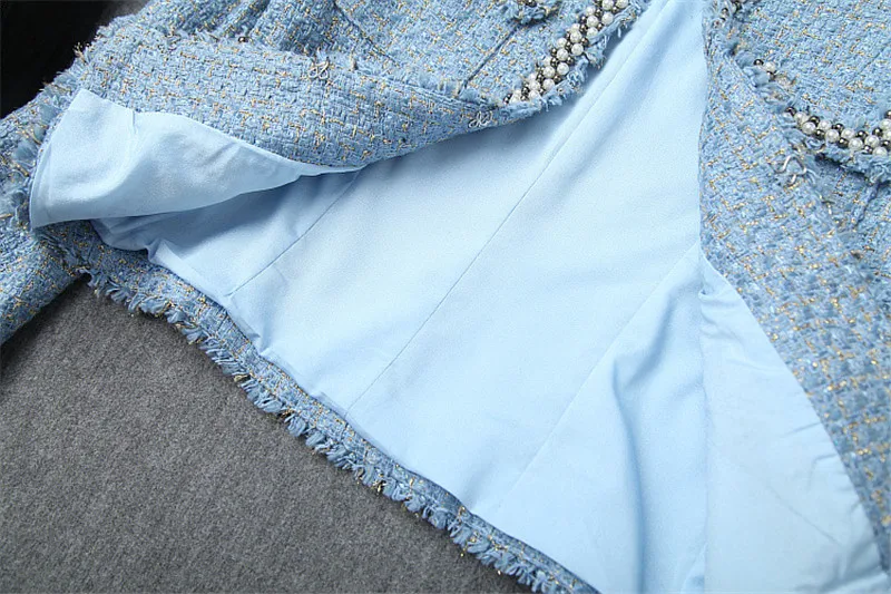 Топ бренд модная юбка с рюшами комплект из 2 предметов для женщин осень зима роскошный жемчуг бисер твидовая шерстяная куртка и юбка костюм комплект