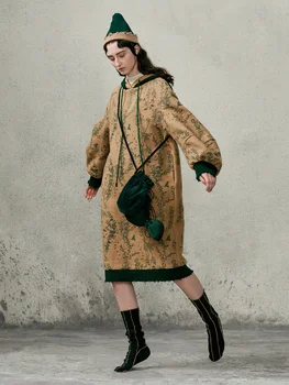 

[11.11] 2019 Winter New Collection hooded long embroidered wool dress women