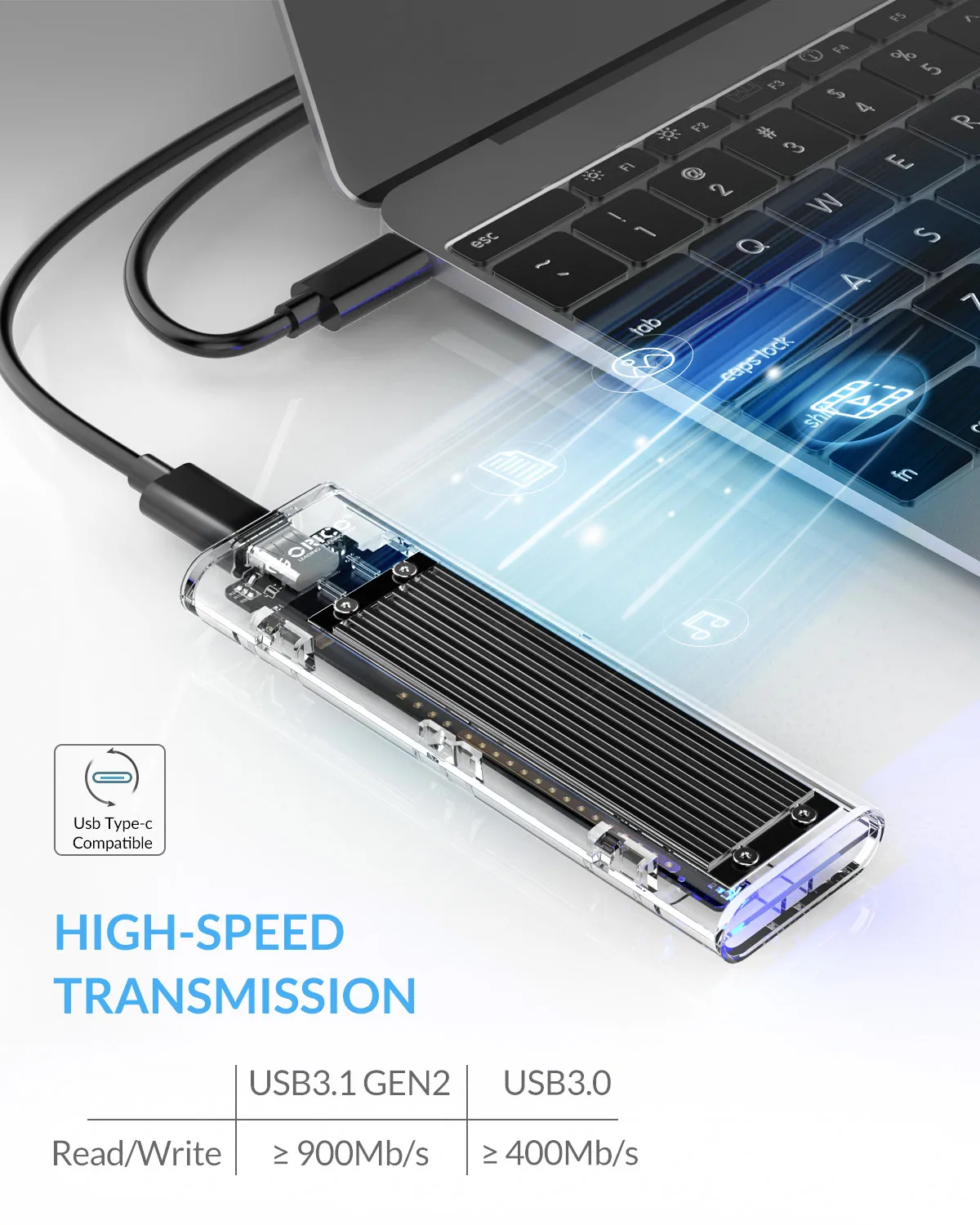 ORICO M2 SSD чехол NVME SSD корпус M.2 для usb type C прозрачный жесткий диск для NVME PCIE NGFF SATA M/B Ключ SSD диск