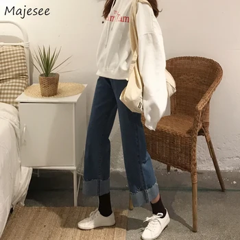 

Jeans Women Denim Solid Ankle-length All-match Casual Daily High Waist Loose Straight Korean Style Harajuku Womens Trousers Chic