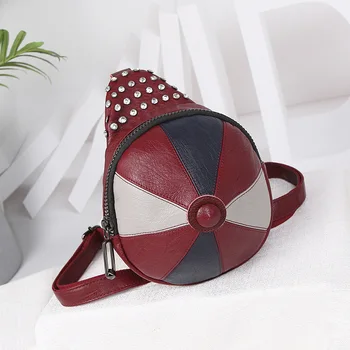 

Fashion Round Football Desinger Rivet Messenger Handbags Women Waist Fanny Bag PU Leather Circular Crossbody Chest Bags