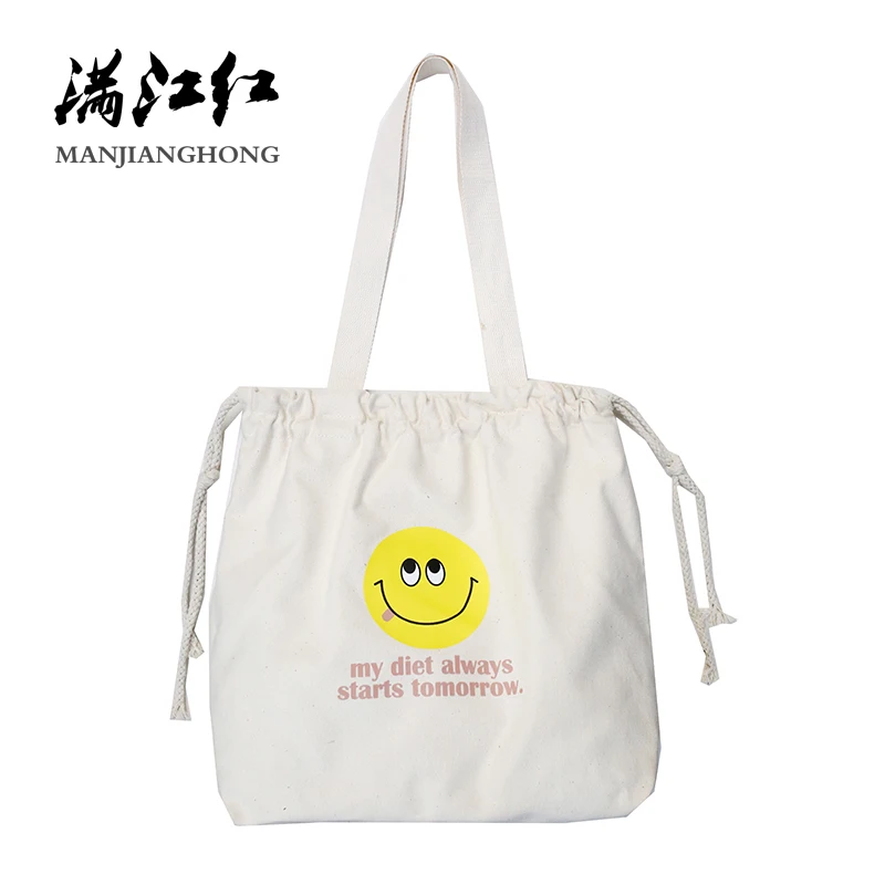 

MANJH Women Shoulder Canvas Bag Big Capacity Casual Canvas Tote Smile Face Messenger Bag Ladies Handbags Shopping Bag 1476
