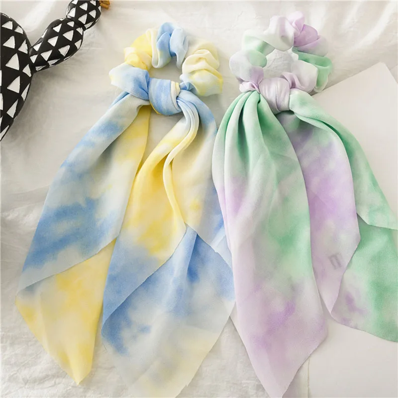 

Bohemian New Tie Dye Bow Hair Ties For Girls Women Elegant Hair Scarf Scrunchies Elastic Hair Ribbon Bands Hair Accessories