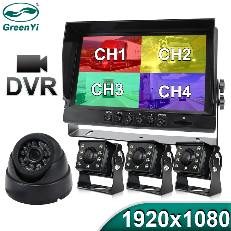 

GreenYi 9 inch AHD 1920x1080 4ch Recorder DVR Car Monitor Vehicle Truck Night Vision Rear View Camera Support SD Card Recording