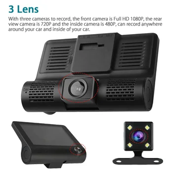 

Car DVR 4.0in 3 Way Lens Video Driving Recorder RearView With 2 Cameras Dash Cam DVRS Carcorder Night Vision Parking Monitor