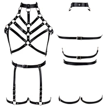 Кожаный ремень, комплект с бюстгальтером для Женская подвязка пояс с вырезами Женские туфли в стиле «готик-регулировка размера плюс, сексуальное нижнее белье, Косплэй рейв-одежда