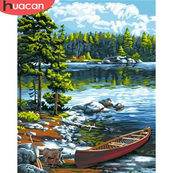 

HUACAN Painting By Numbers Scenery Kits Drawing Canvas DIY HandPainted Pictures River Coloring Art Gift Home Decor