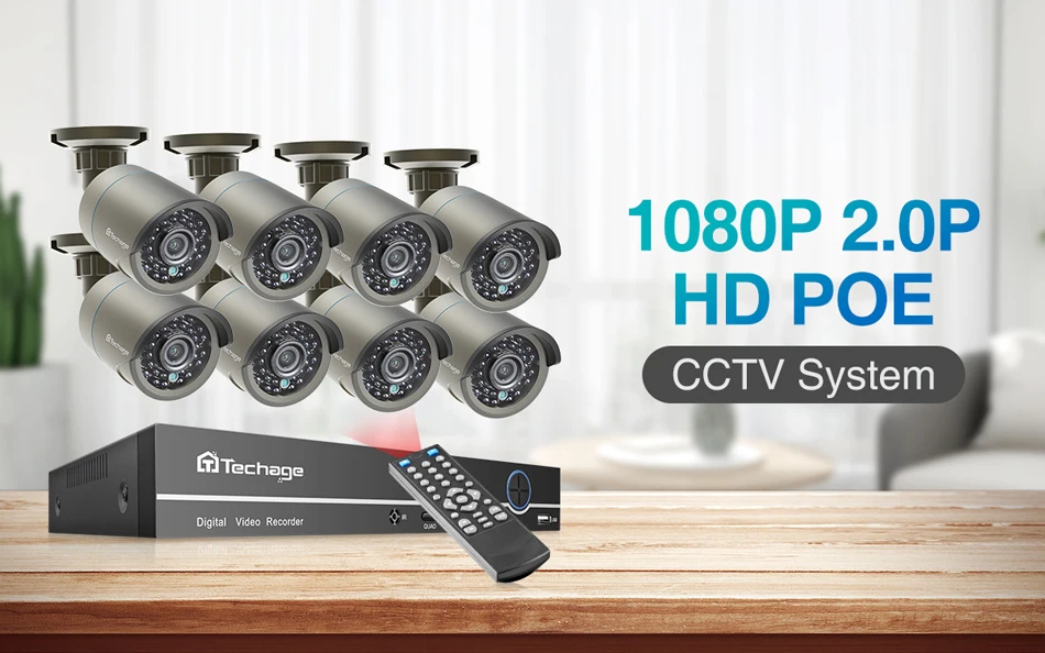Techage H.265 8CH 1080P HDMI POE NVR комплект CCTV система безопасности 2.0MP ИК наружная аудио запись IP камера P2P комплект видеонаблюдения