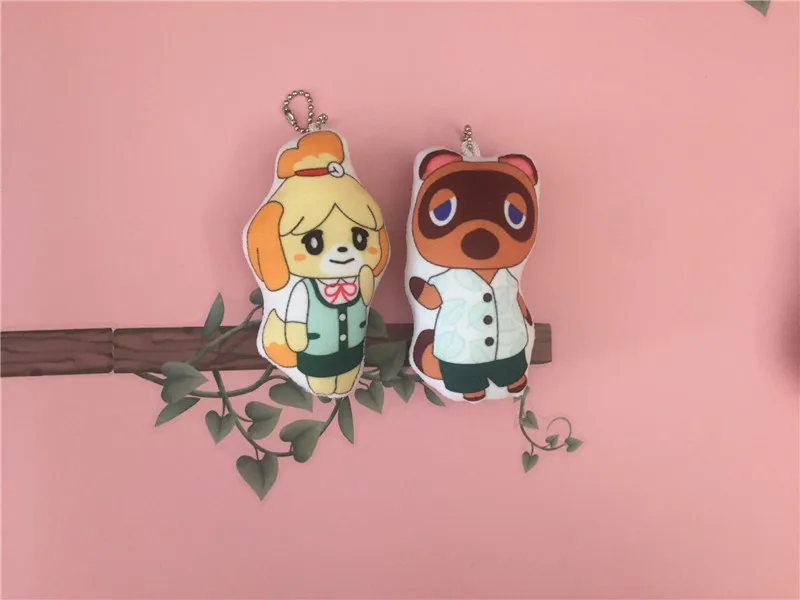 Animal Crossing Plush Keychain Raymond New Horizons Raccoon Leaf Kohlrabi Fossil Amiibo Isabelle Key Bag Pendants Dolls 10pcs  (15)