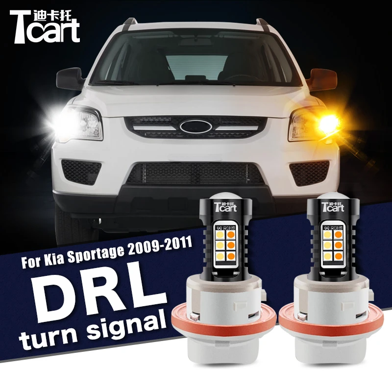 2pcs Led Drl Daytime Running Light Turn Signal 2in1 Car Accessories For Kia Sportage Je Km 2005 2010 Signal Lamp Aliexpress