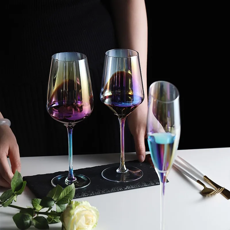 Colorful Wine Cup Nordic Creative Tall Diagonal Rainbow Crystal Glass Bar Home Whiskey Vodka Champagne Glass Drinking