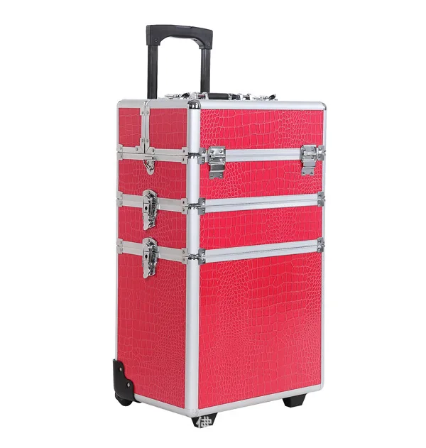 

Supply Pink Crocodile Pattern Multilayer Trolley Cosmetic Case Makeup Artist Special Box Double Open Multilayer Space Practical