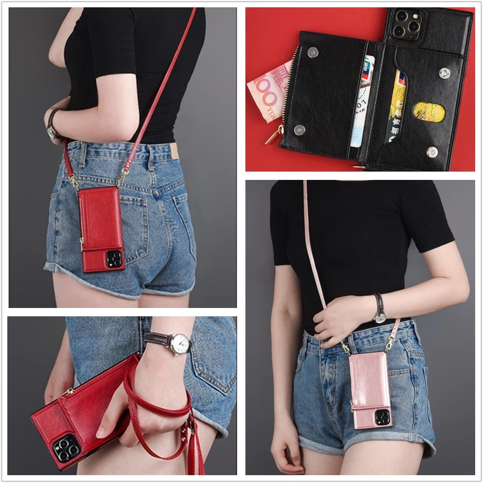 

Quality Case For iPhone XS XR XS 11 pro max 8 7 6 6s Plus 5 S se 2020 Crossbody phone Case Flip Wallet Leather card slot Cover