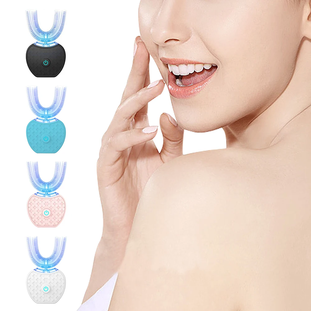 

360 Degrees Intelligent Automatic Sonic Electric Toothbrush U Type 4 Modes Tooth Brush USB Charging Tooth Whitening Blue Light