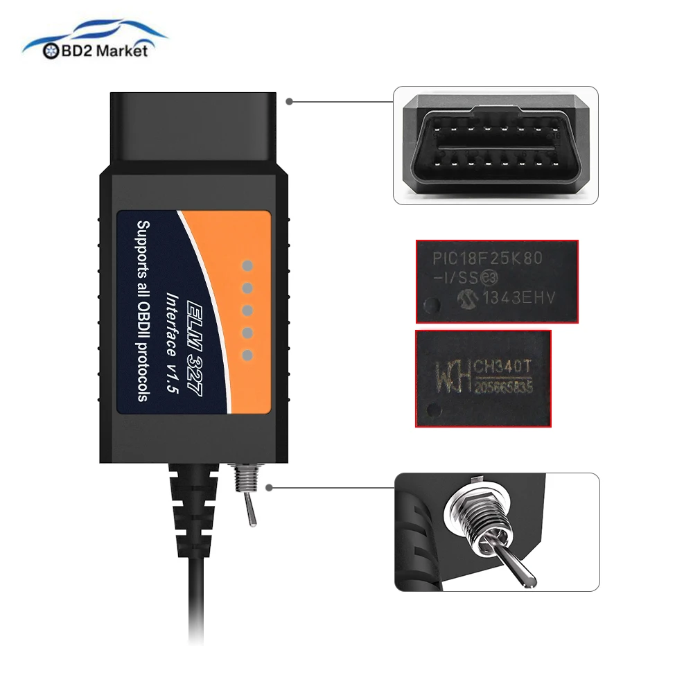 ELM327 V1.5 USB obd obd2 инструмента диагностики с PIC18F25K80 CH430 чип для FORScan elm 327 переключатель