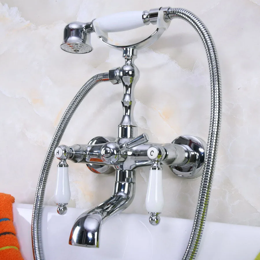 Полированная хромированная ванная ванна кран Телефон Стиль настенный с Handshower Swive