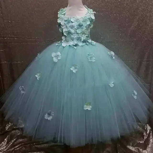 Girls Pink Fairy Flower Petals Tutu Dress Kids Crochet Tulle Dress Long Ball Gown Children Wedding Party Costume Evening Dresses girls dress princess costume kids clothes