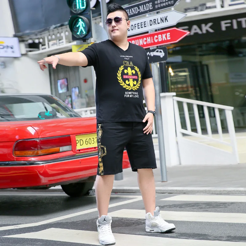 

Super Large Code Men Plus Fat Increase Code Popular Short Sleeve T Shirt Suit Fat Super Large Size Two-piece Set Fat Man Summer
