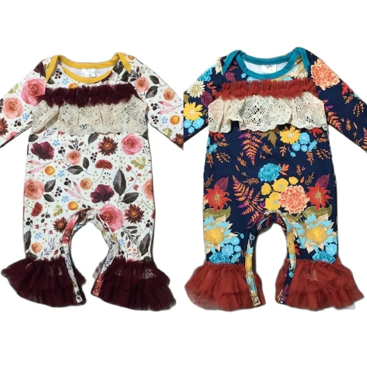 Детский комбинезон с длинным рукавом и кружевом 2 цвета | Мать ребенок