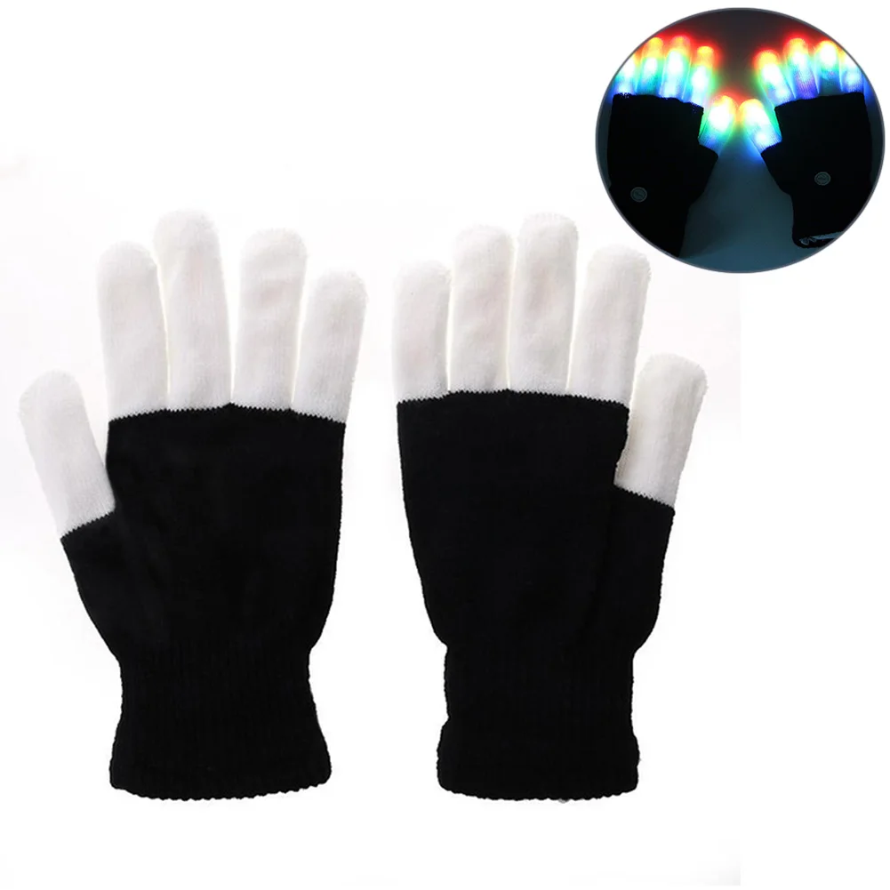 

New Colorful Magic Glove Rainbow Flash Fingertip LED Gloves Unisex Light Up Glow Stick Gloves Mittens High Quality