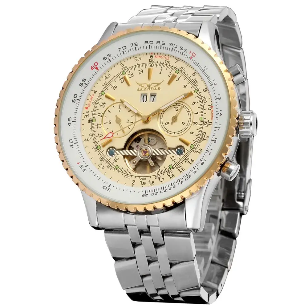 Jaragar Брендовые мужские часы золото Белый Нержавеющая сталь Tourbillon дизайн