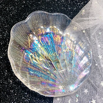 

Ins Symphony Shell Glass Dish Dessert Snack Plate Jewelry Storage Tray Pen Props Cherry Small Dish Crown Home Decor Ornaments