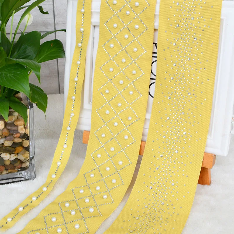 

1PC=100CM Simple Curtain Lace Embroidered Jacquard For Clothes Rhinestone Pearl Accessories Decoration