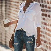 *#Best Price Women White Shirt Long Sleeved Tops And Blouses Solid Color Button Tops Irregular Casual Shirts Woman Pockets Blusas Femme D30 *#Best Price Women White Shirt Long Sleeved Tops And Blouses Solid Color Button Tops Irregular Casual Shirts Woman Pockets Blusas Femme D30