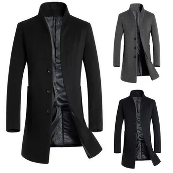 

2020 Autumn and Winter Men's Mid-length Solid Color Slim Coat Wool Coat Coat Trench Coat Jacket Fashion High Quality Trench Coat