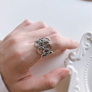 

Silvology 925 Sterling Silver Irregular Circle Wide Rings Vintage Weave INS Korea Style Rings for Women 2019 Silver 925 Jewelry